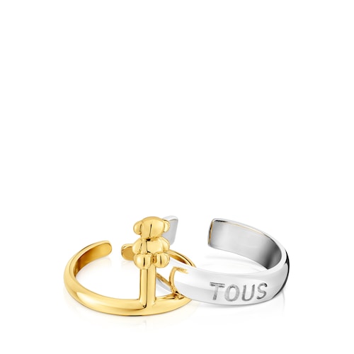 Two-tone Ring set with bear motif and logo Claws 
