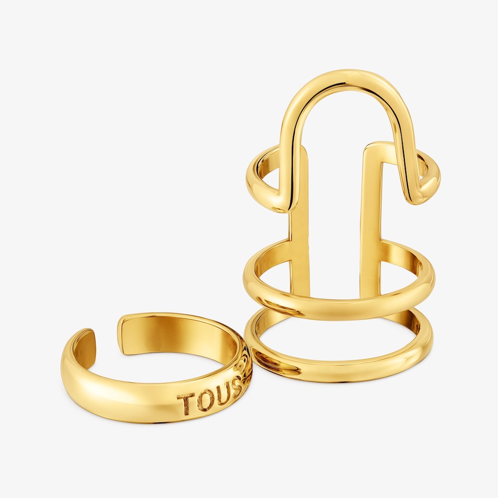 Pack Claws ring con ba&ntilde;o de oro 18 kt sobre plata doble garra y logo