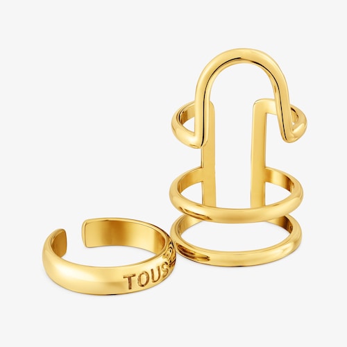 Pack Claws ring con ba&ntilde;o de oro 18 kt sobre plata doble garra y logo