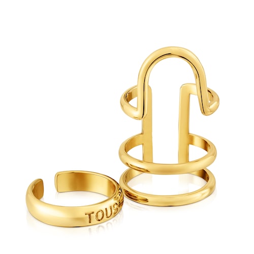 Ring set with 18kt gold plating over silver, double claw and logo Claws