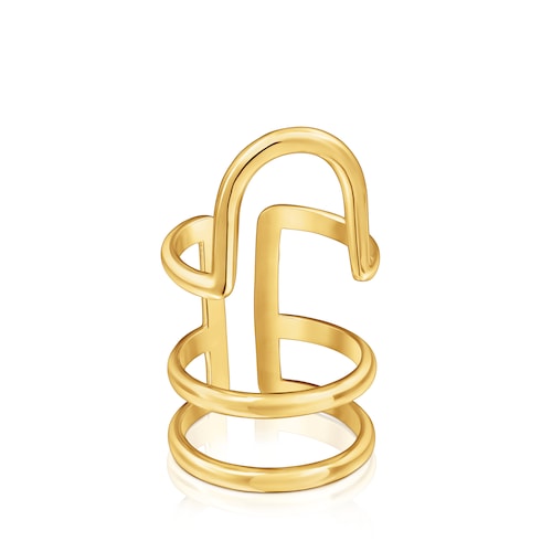 Ring set with 18kt gold plating over silver, double claw and logo Claws