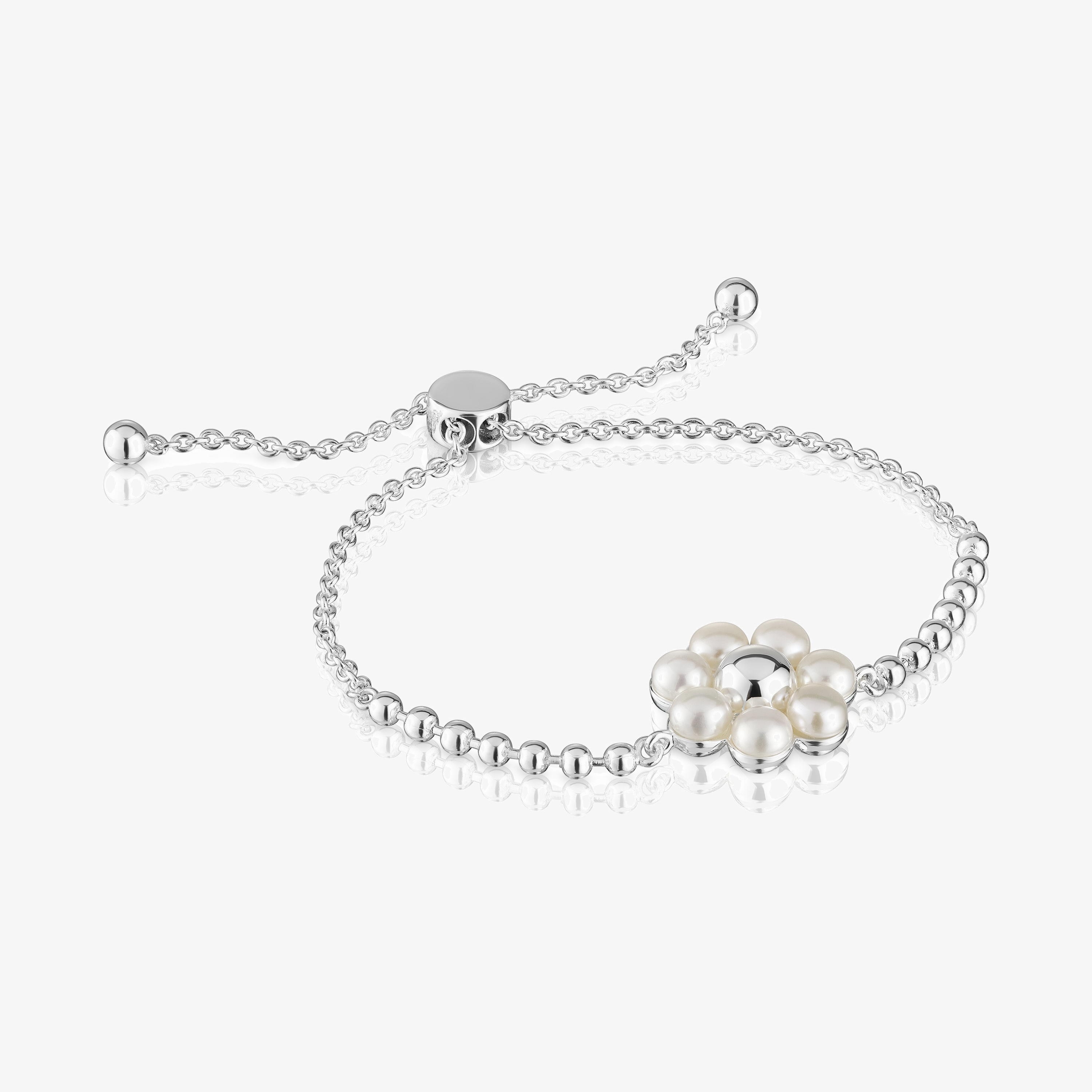 Silver flower and cultured pearls chain Bracelet Sugar Party