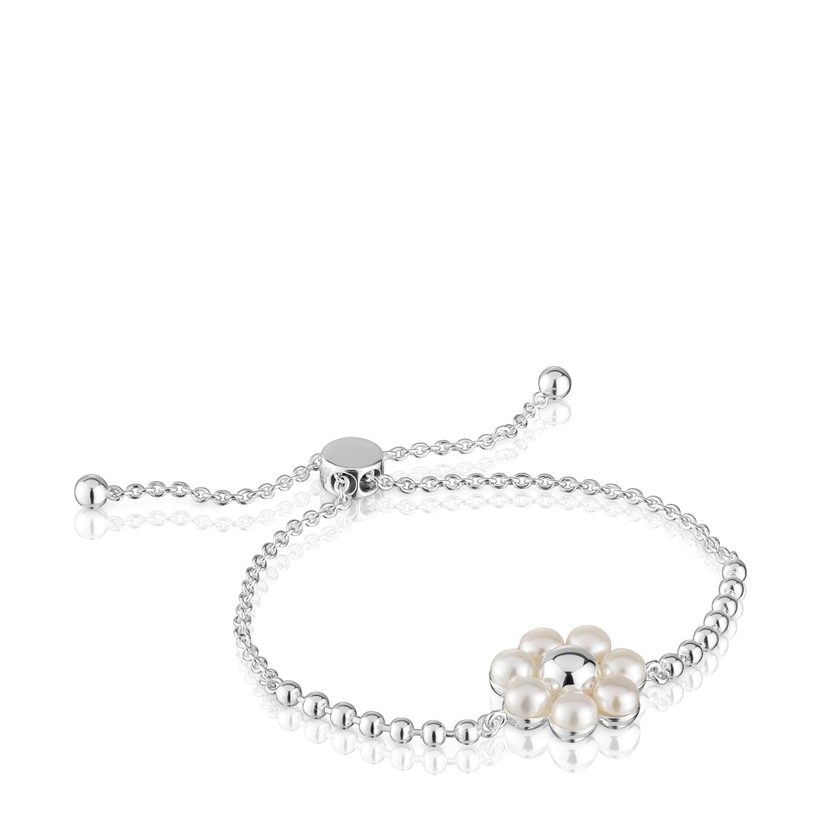 Pulsera cadena de plata flor y perlas cultivadas Sugar Party