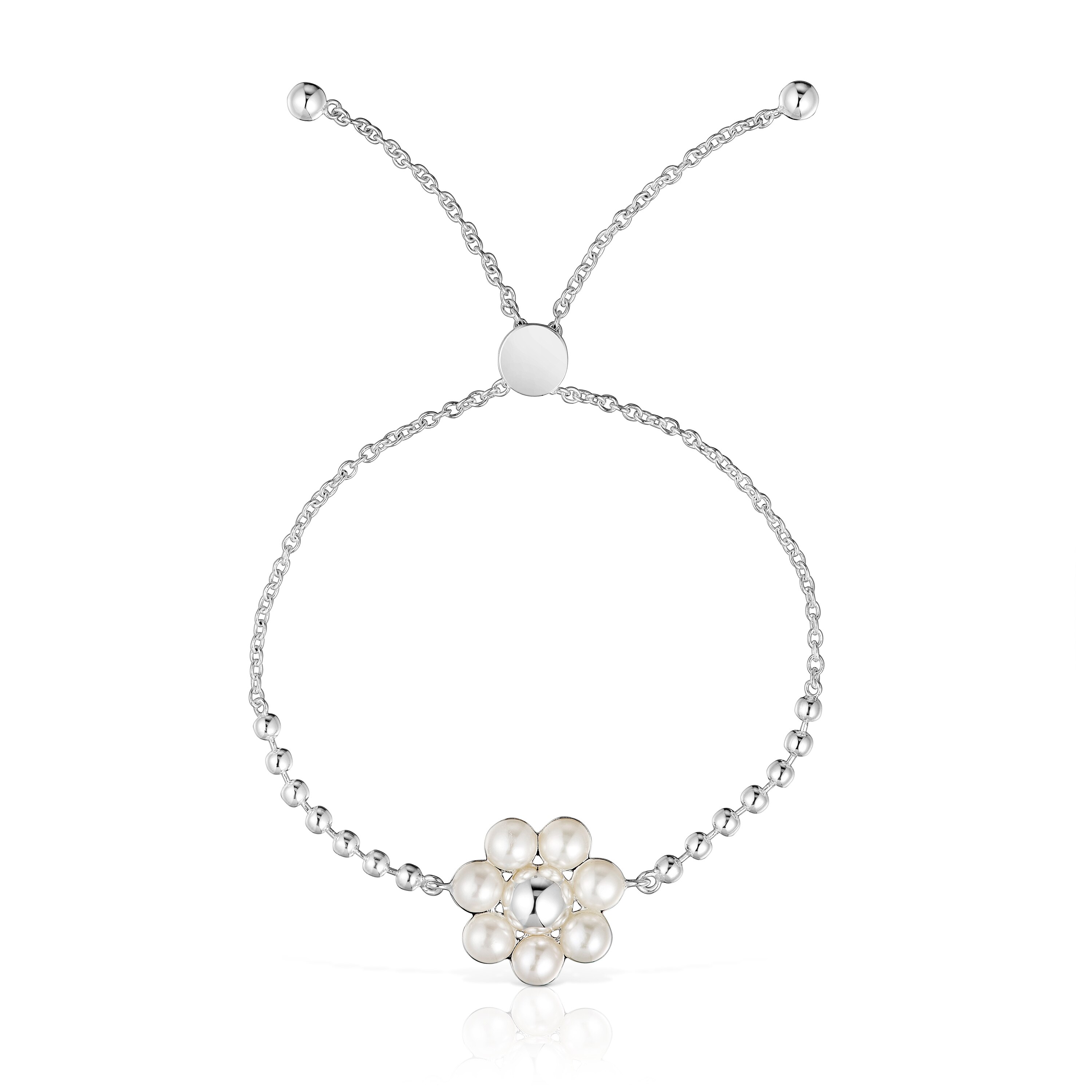 Silver flower and cultured pearls chain Bracelet Sugar Party