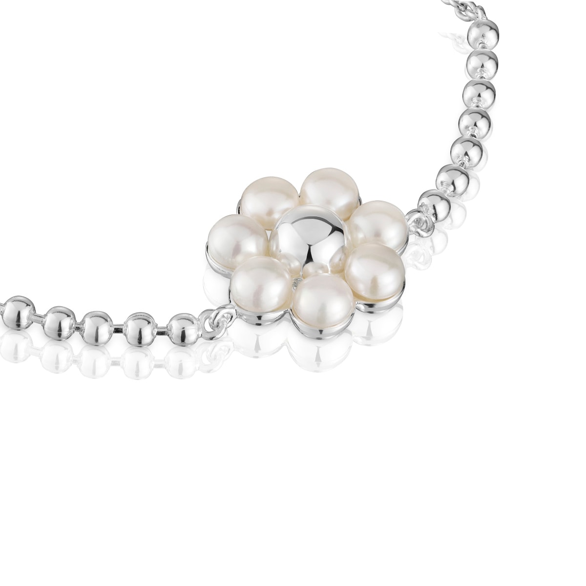 Pulsera cadena de plata flor y perlas cultivadas Sugar Party
