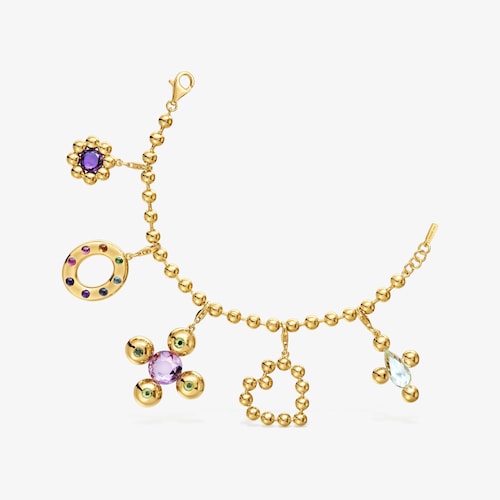 Bracelet cha&icirc;ne en argent plaqu&eacute; or 18&nbsp;ct et pendentifs avec pierres pr&eacute;cieuses Sugar Party