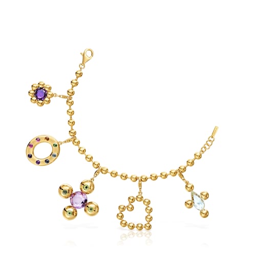 Pulsera cadena con baño de oro 18 kt sobre plata y motivos colgantes con gemas Sugar Party image number 0