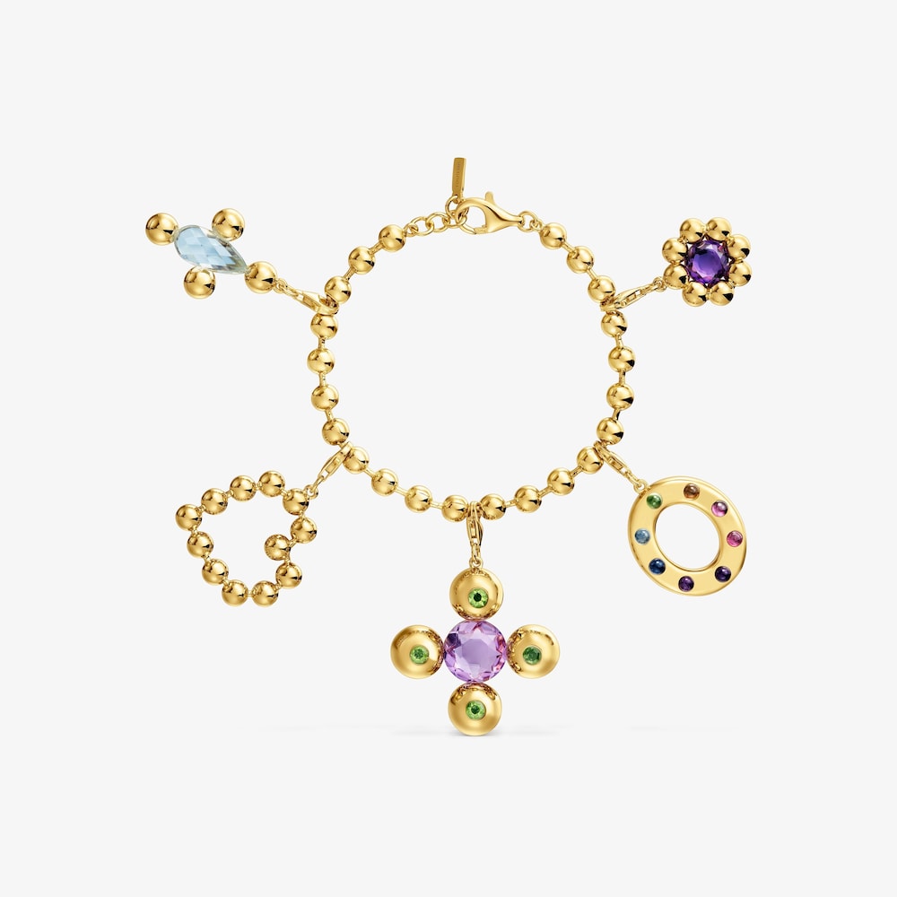 Bracelet cha&icirc;ne en argent plaqu&eacute; or 18&nbsp;ct et pendentifs avec pierres pr&eacute;cieuses Sugar Party