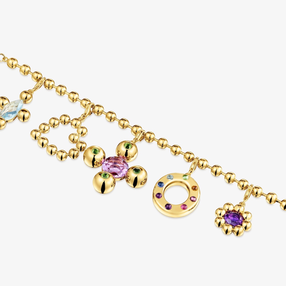 Bracelet cha&icirc;ne en argent plaqu&eacute; or 18&nbsp;ct et pendentifs avec pierres pr&eacute;cieuses Sugar Party