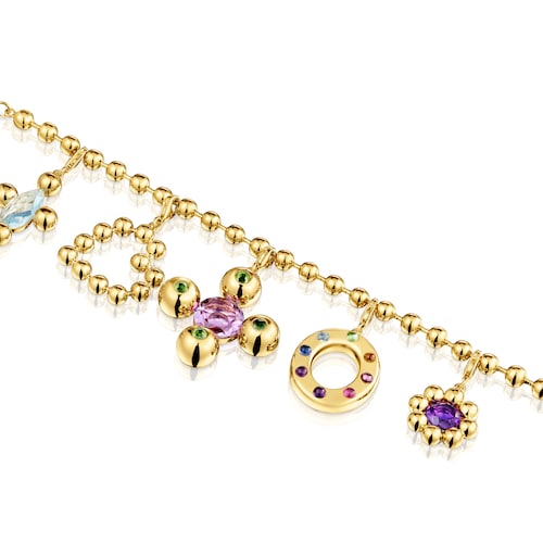 Bracelet chaîne en argent plaqué or 18 ct et pendentifs avec pierres précieuses Sugar Party