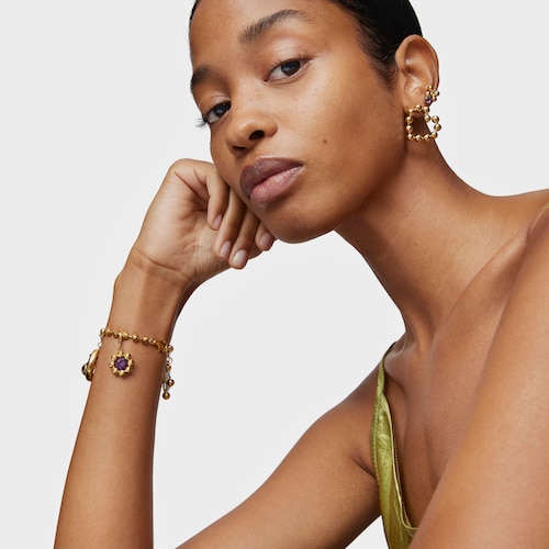 Bracelet chaîne en argent plaqué or 18 ct et pendentifs avec pierres précieuses Sugar Party