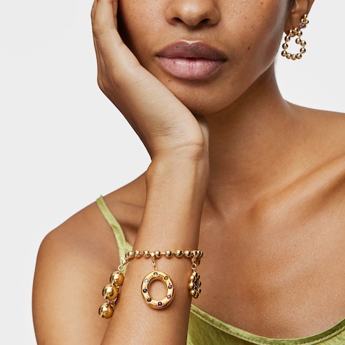 Bracelet chaîne en argent plaqué or 18 ct et pendentifs avec pierres précieuses Sugar Party