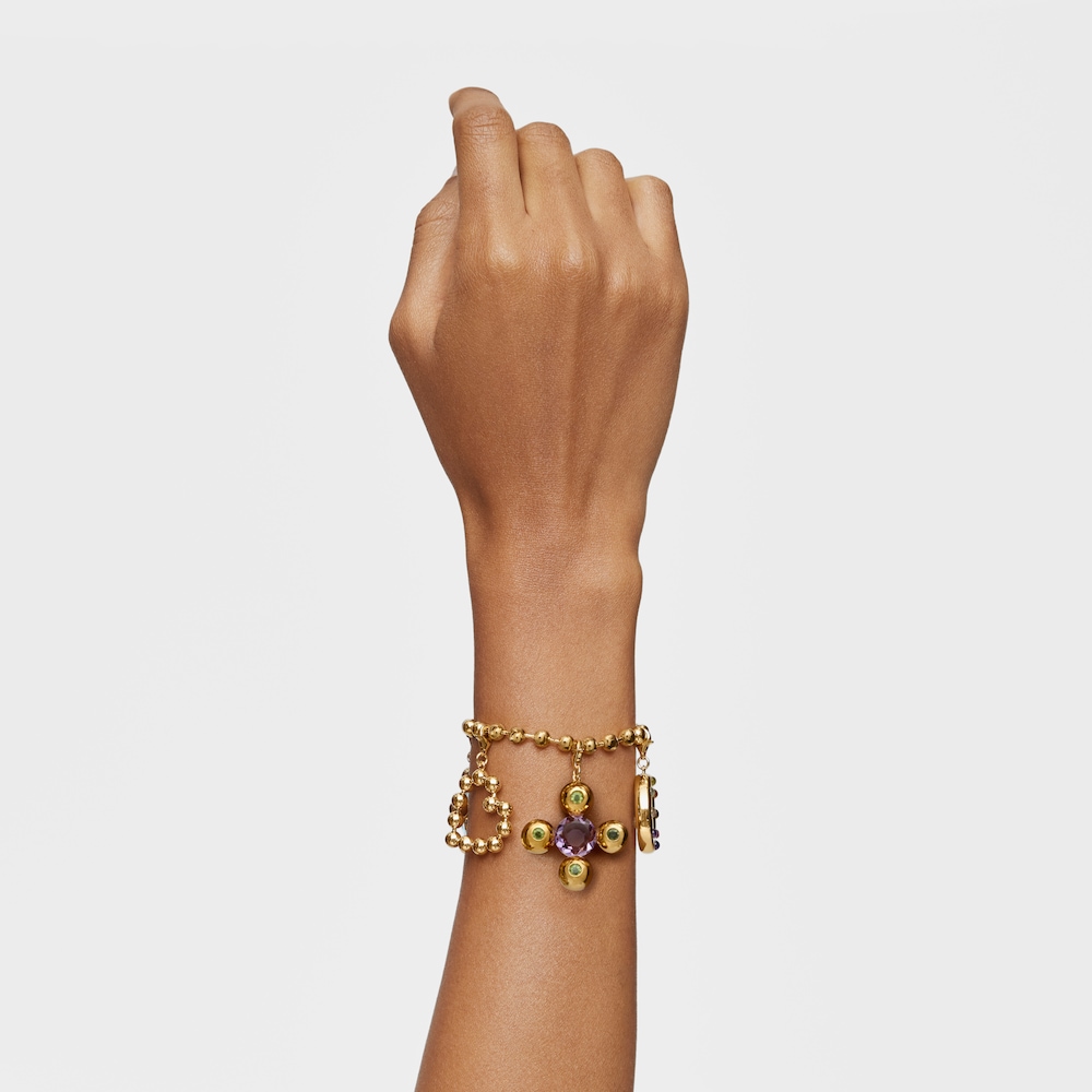 Bracelet cha&icirc;ne en argent plaqu&eacute; or 18&nbsp;ct et pendentifs avec pierres pr&eacute;cieuses Sugar Party