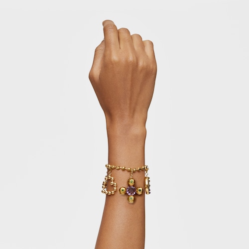 Bracelet chaîne en argent plaqué or 18 ct et pendentifs avec pierres précieuses Sugar Party