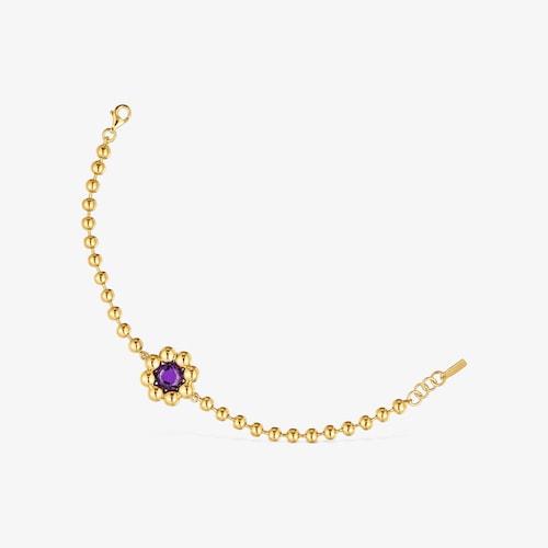 Pulsera cadena flor con ba&ntilde;o de oro 18 kt sobre plata y amatista Sugar Party