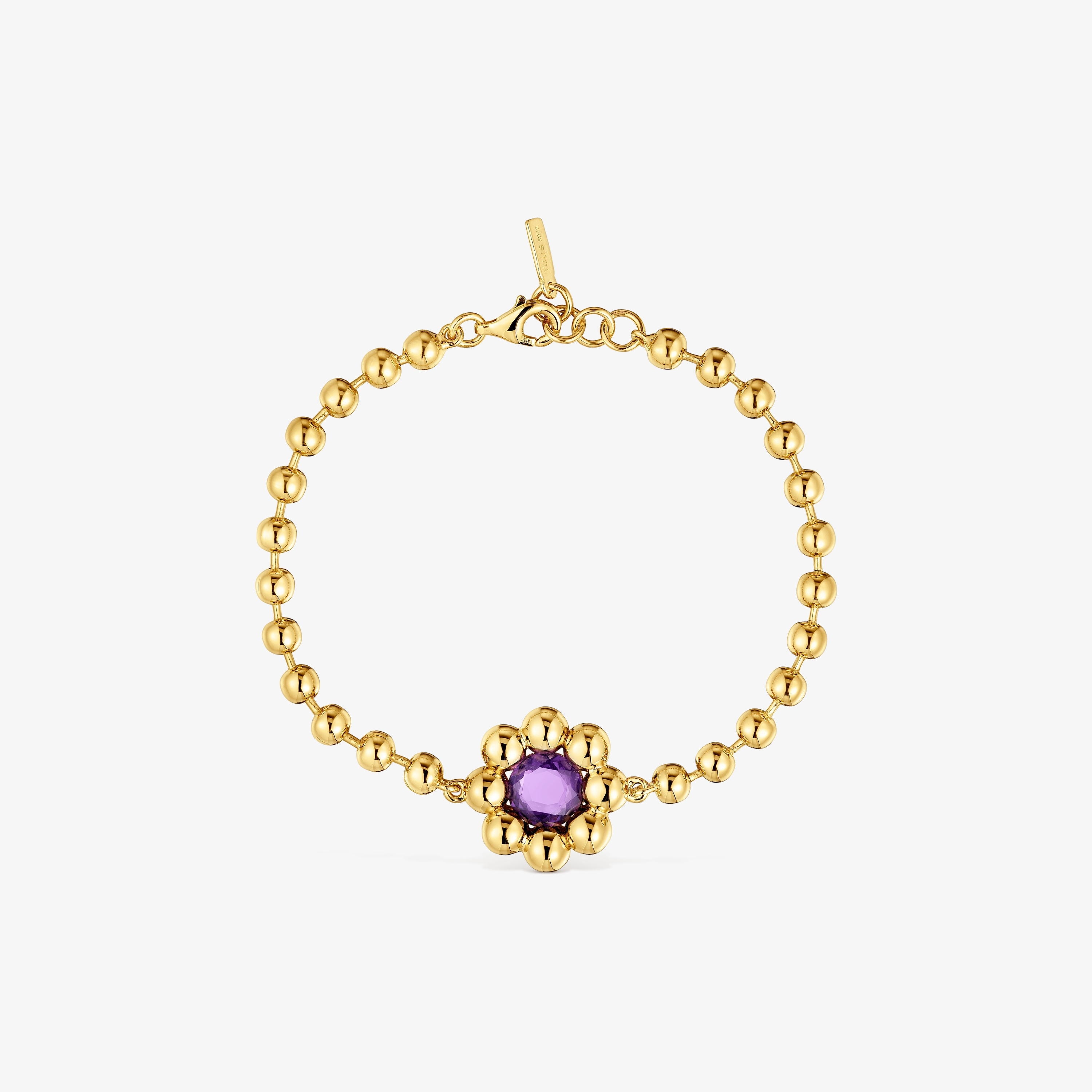 Flower chain Bracelet with 18K gold vermeil and amethyst Sugar Party