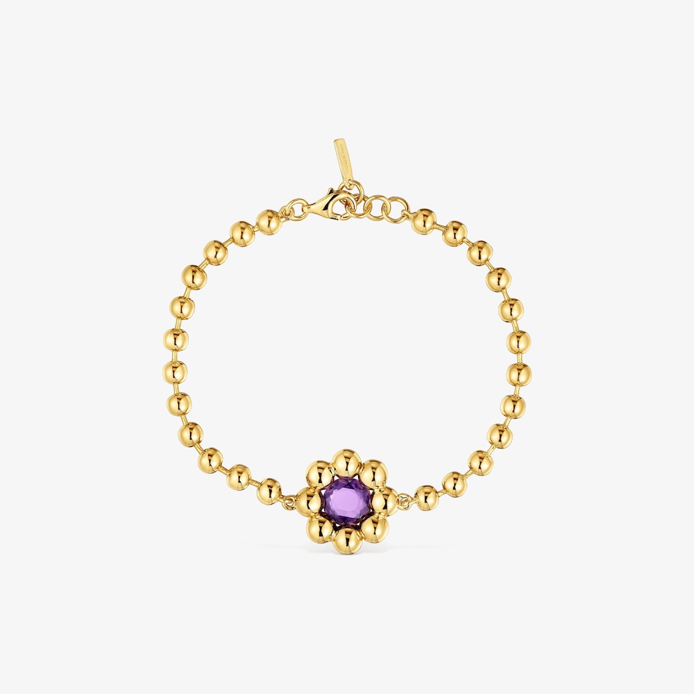 Pulsera cadena flor con ba&ntilde;o de oro 18 kt sobre plata y amatista Sugar Party