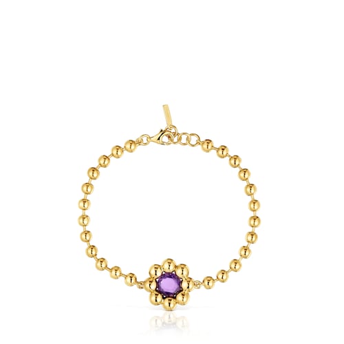 Flower chain Bracelet with 18kt gold plating over silver and amethyst Sugar Party