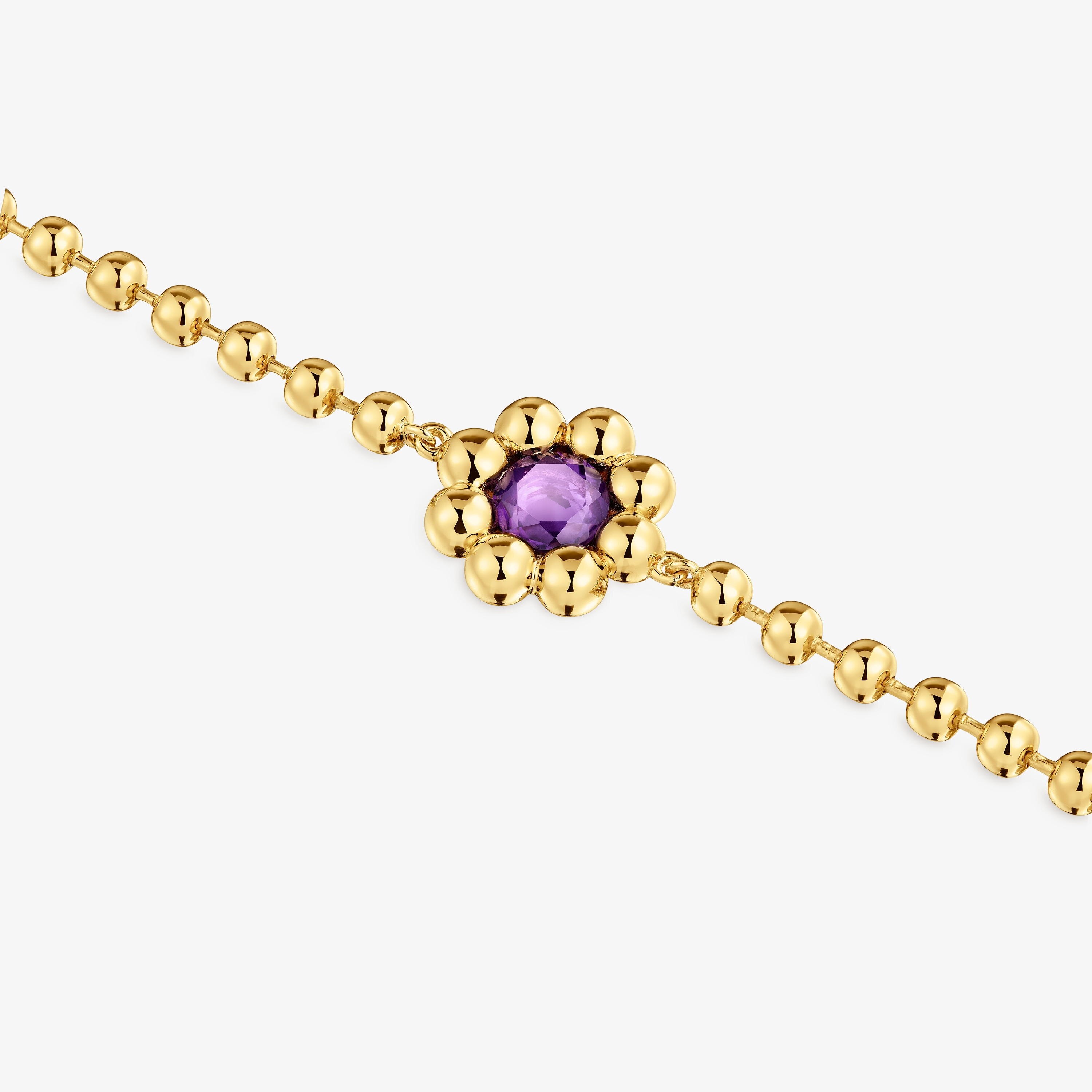 Flower chain Bracelet with 18K gold vermeil and amethyst Sugar Party