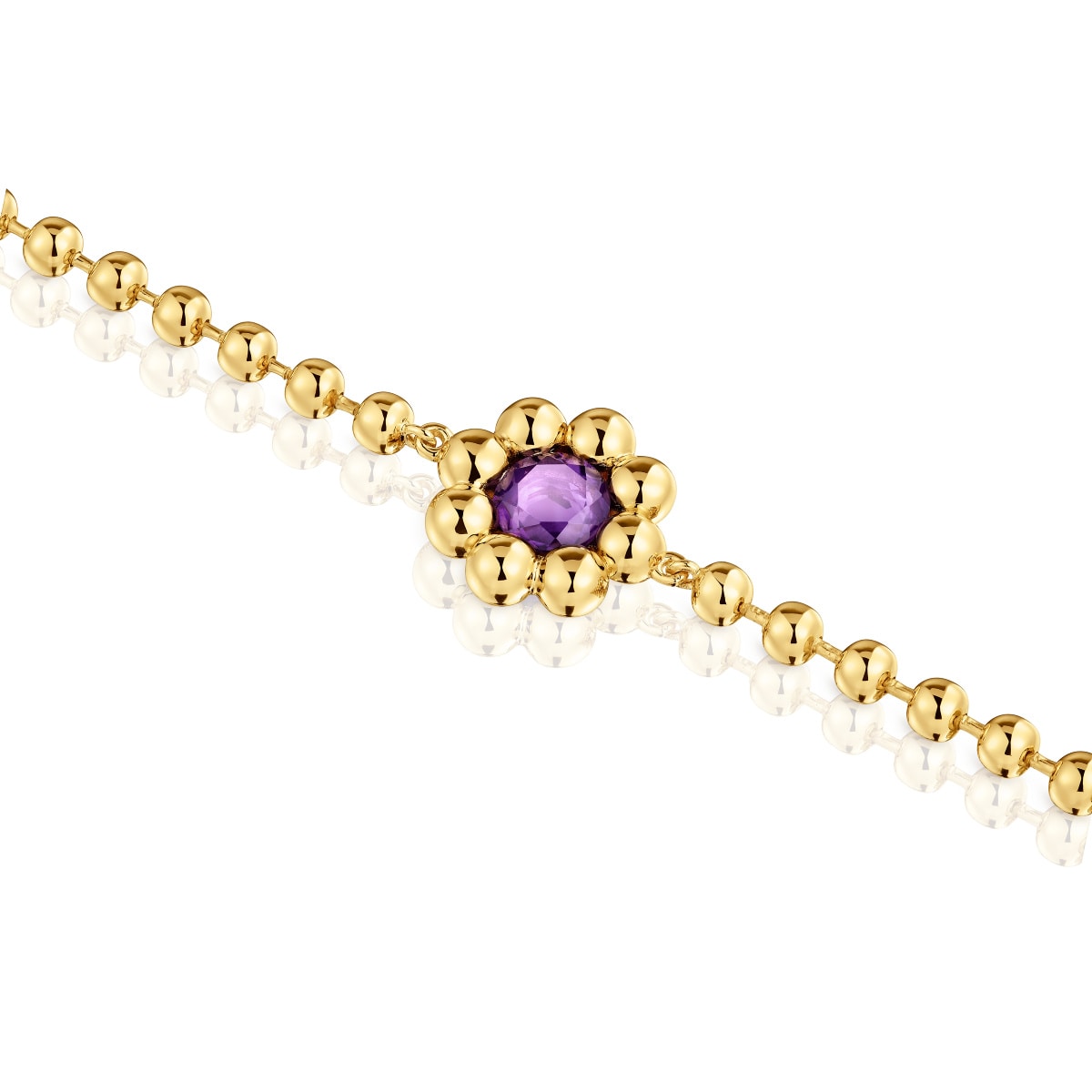 Flower chain Bracelet with 18kt gold plating over silver and amethyst Sugar Party