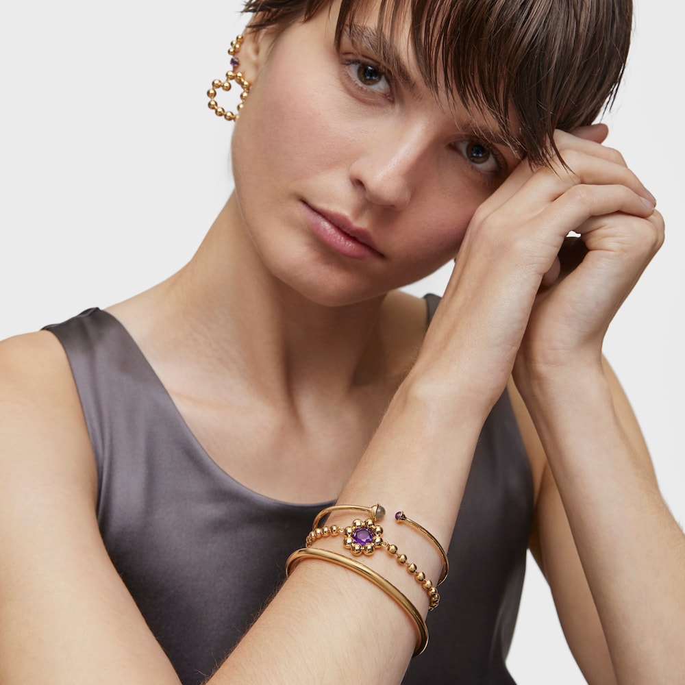 Pulsera cadena flor con ba&ntilde;o de oro 18 kt sobre plata y amatista Sugar Party