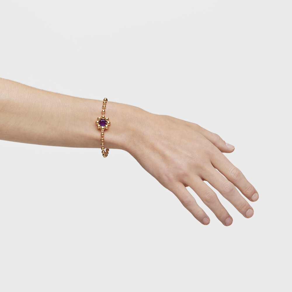 Pulsera cadena flor con baño de oro 18 kt sobre plata y amatista Sugar Party Pulsera cadena flor con baño de oro 18 kt sobre plata y amatista Sugar Party