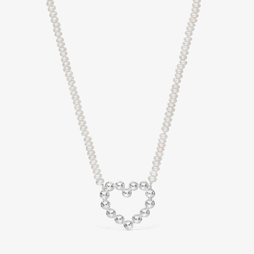 Collar corto de plata motivo coraz&oacute;n y perlas cultivadas Sugar Party