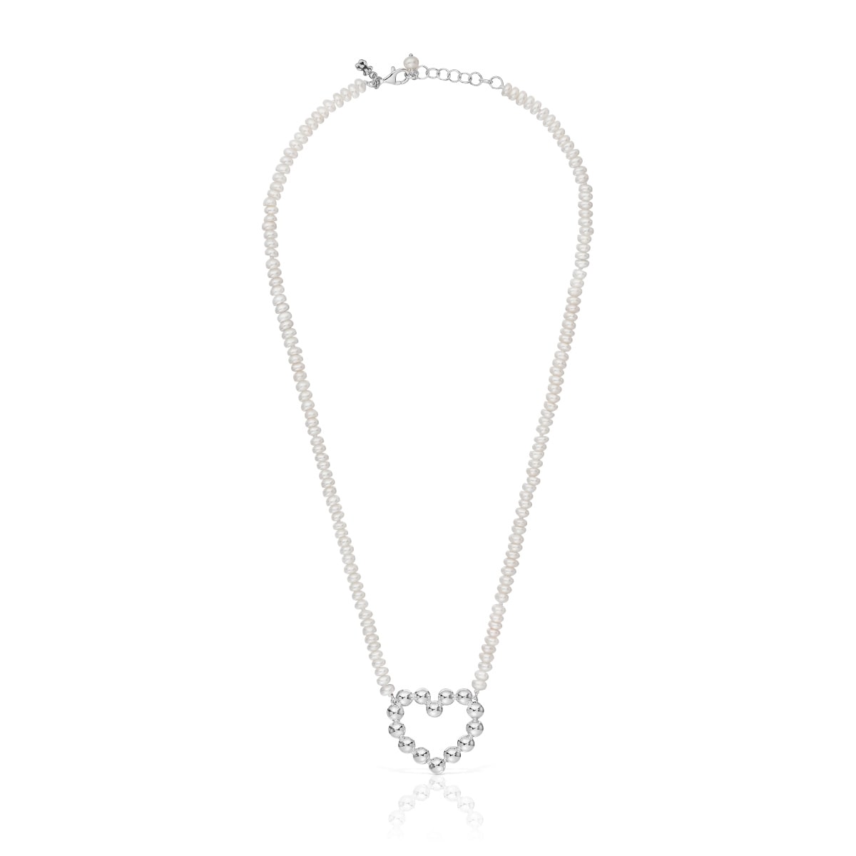 Short silver heart motif and cultured pearls Necklace Sugar Party