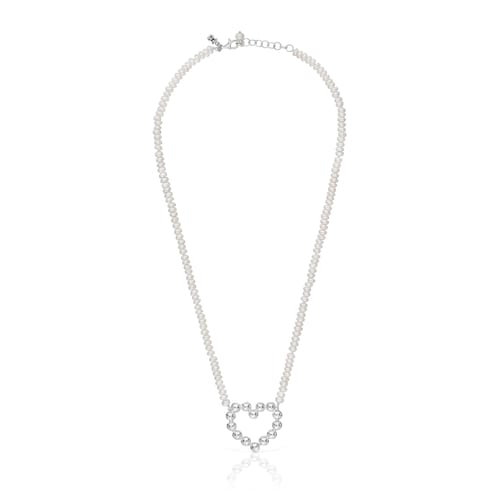 Short silver heart motif and cultured pearls Necklace Sugar Party