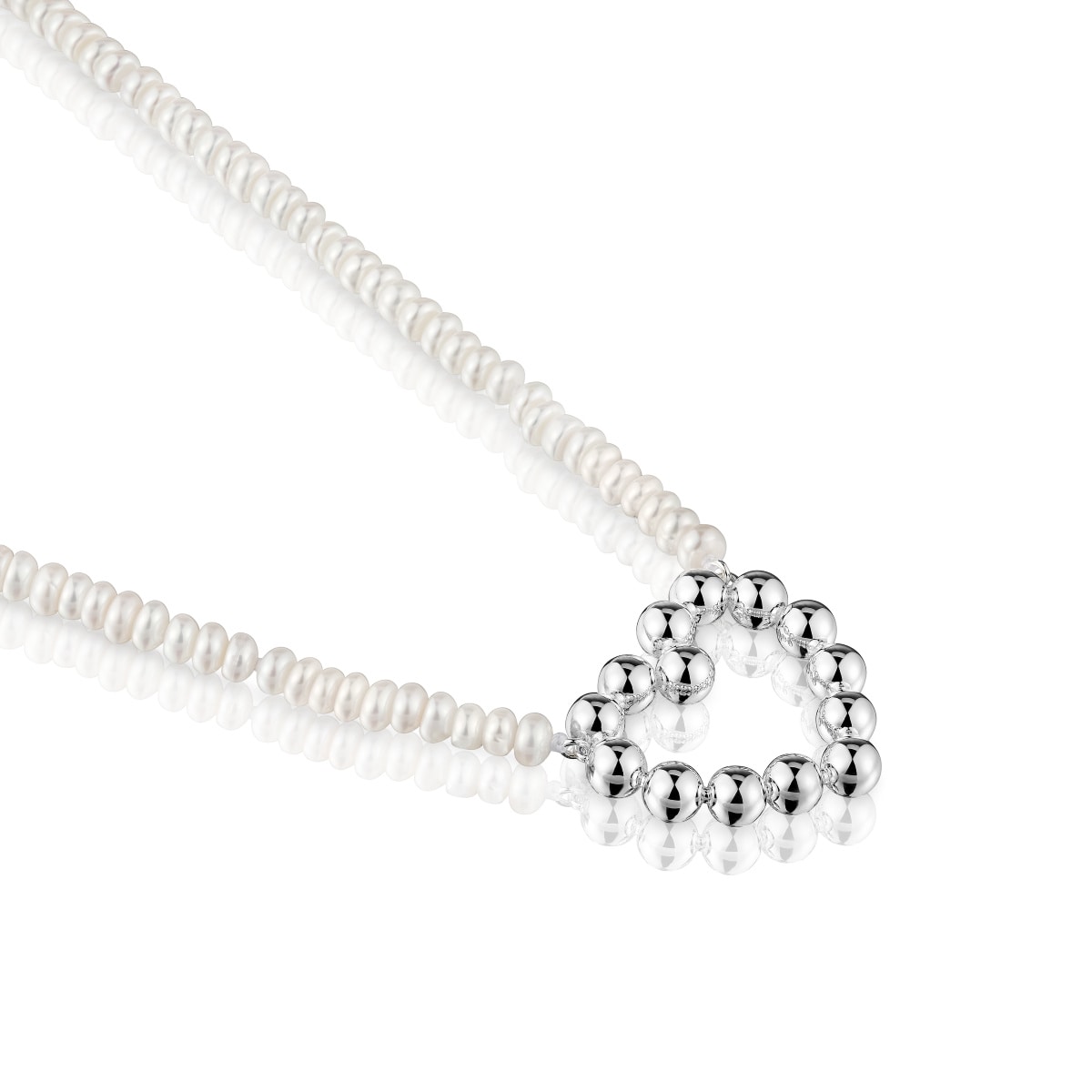 Short silver heart motif and cultured pearls Necklace Sugar Party