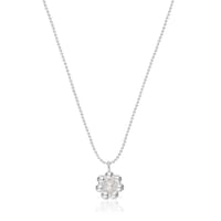 Short silver flower and cultured pearl Necklace Sugar Party