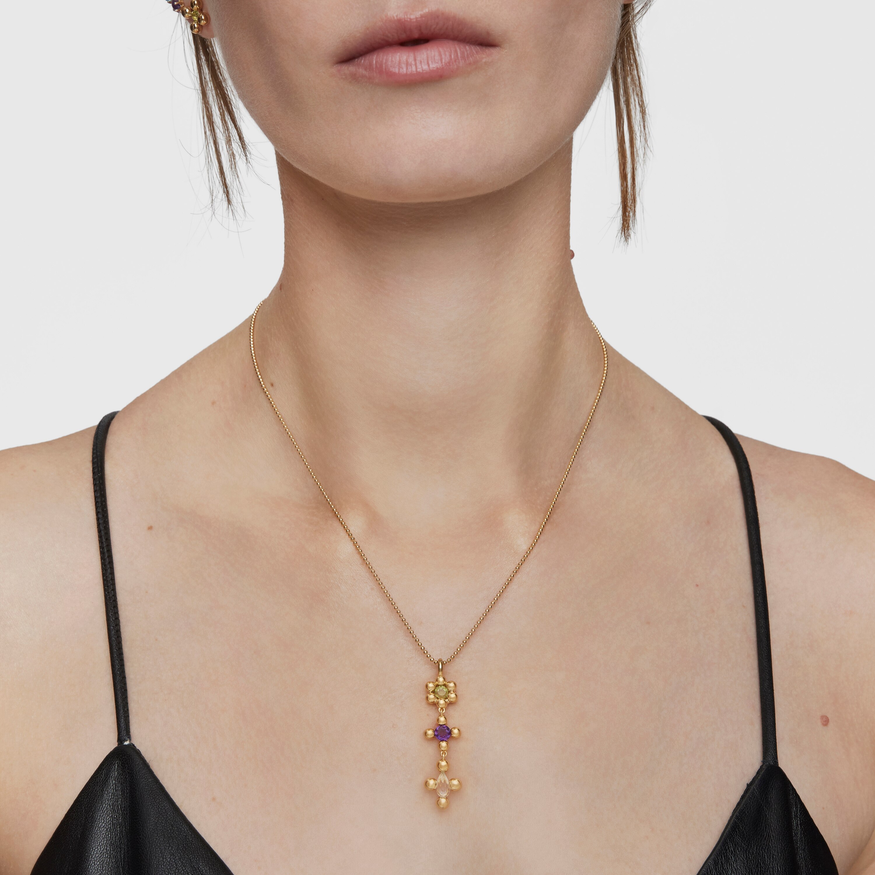 Short 18 kt gold-plated silver Necklace with gemstones Sugar Party