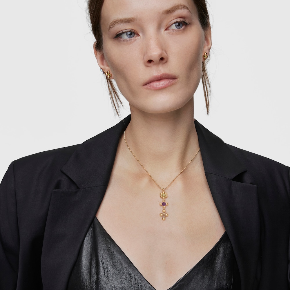 Kr&aacute;tky N&aacute;hrdeln&iacute;k s&nbsp;18&nbsp;kt pozl&aacute;ten&iacute;m na striebre s&nbsp;drahokamami Sugar Party