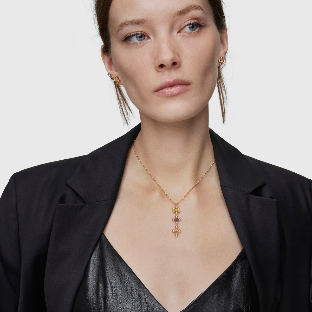 Short 18 kt gold-plated silver Necklace with gemstones Sugar Party