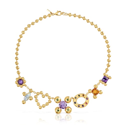 Collar corto con baño de oro 18 kt sobre plata y motivos con gemas Sugar Party image number 0