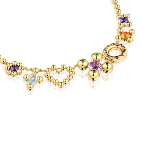 Collier en argent plaqué or 18 ct et motifs avec pierres précieuses court Sugar Party