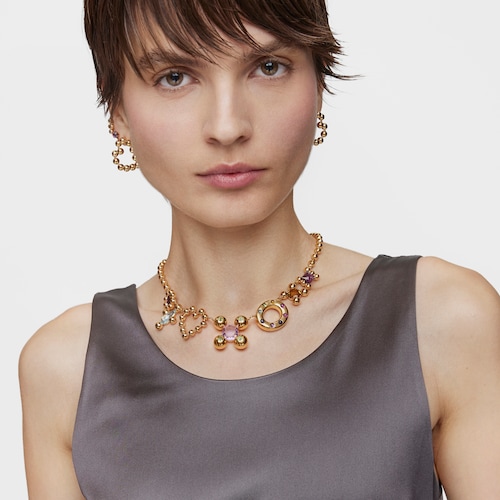 Collier en argent plaqué or 18 ct et motifs avec pierres précieuses court Sugar Party