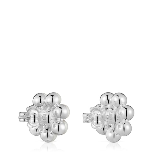Short silver flower and cultured pearls Earrings Sugar Party