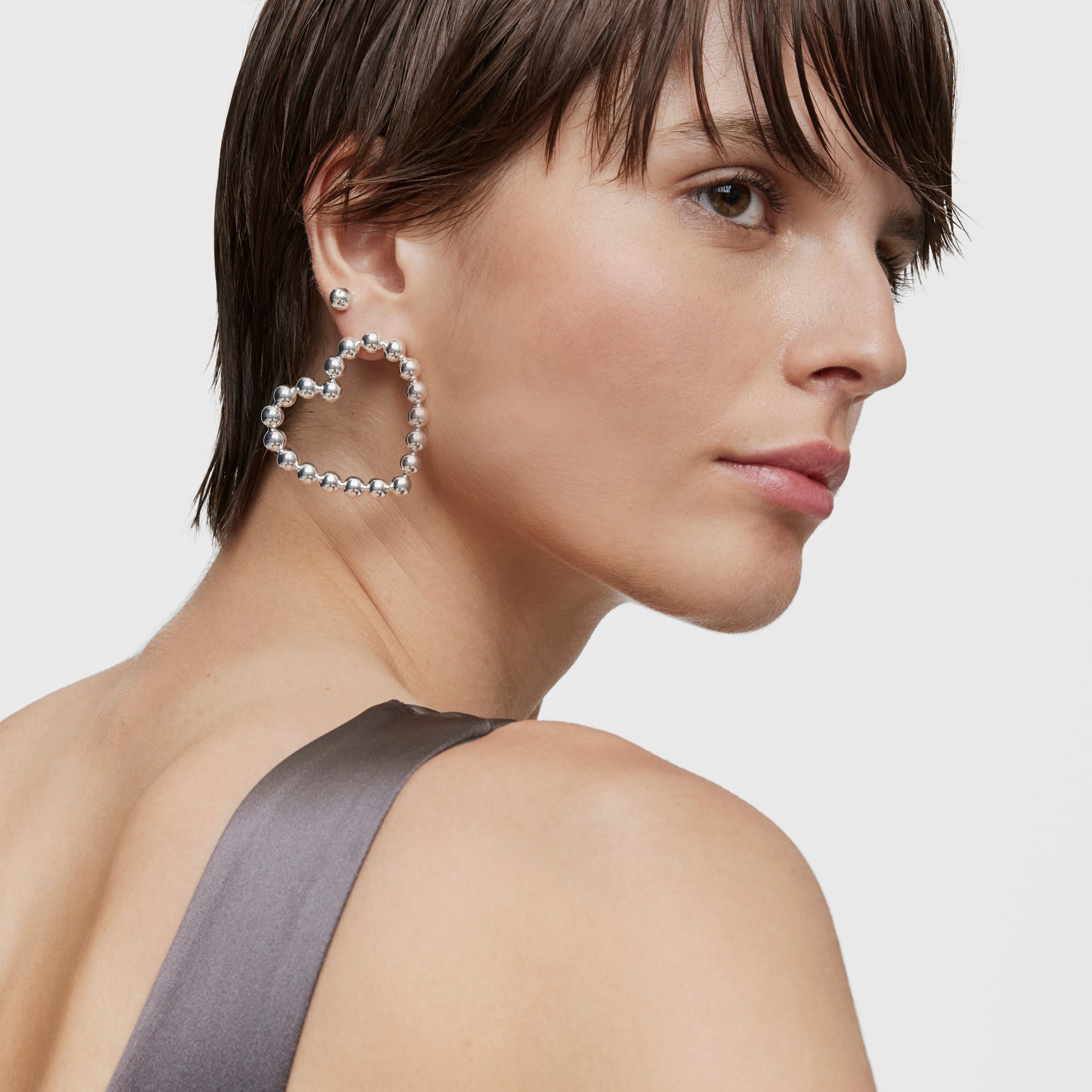 Short silver heart Earrings Sugar Party