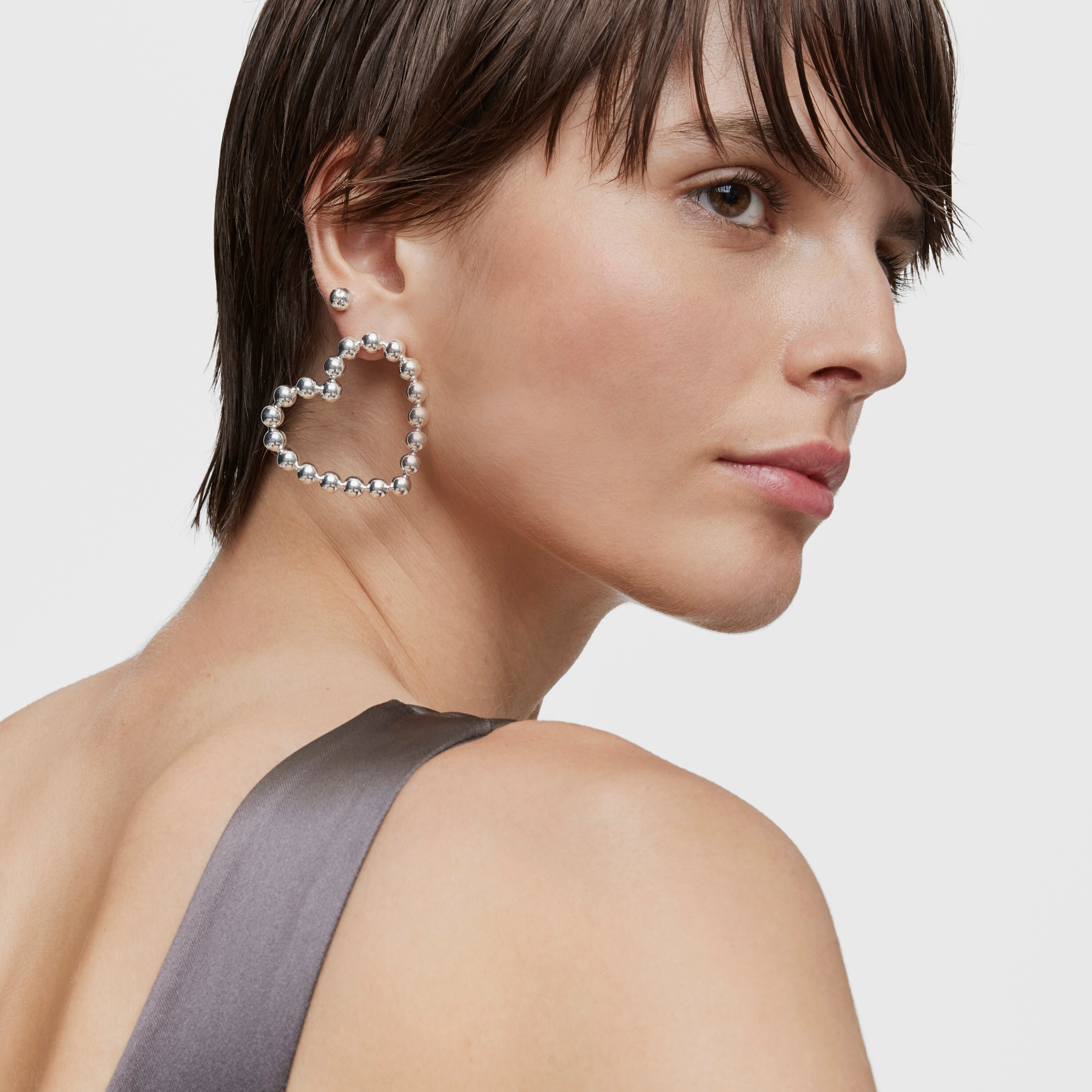 Short silver heart Earrings Sugar Party