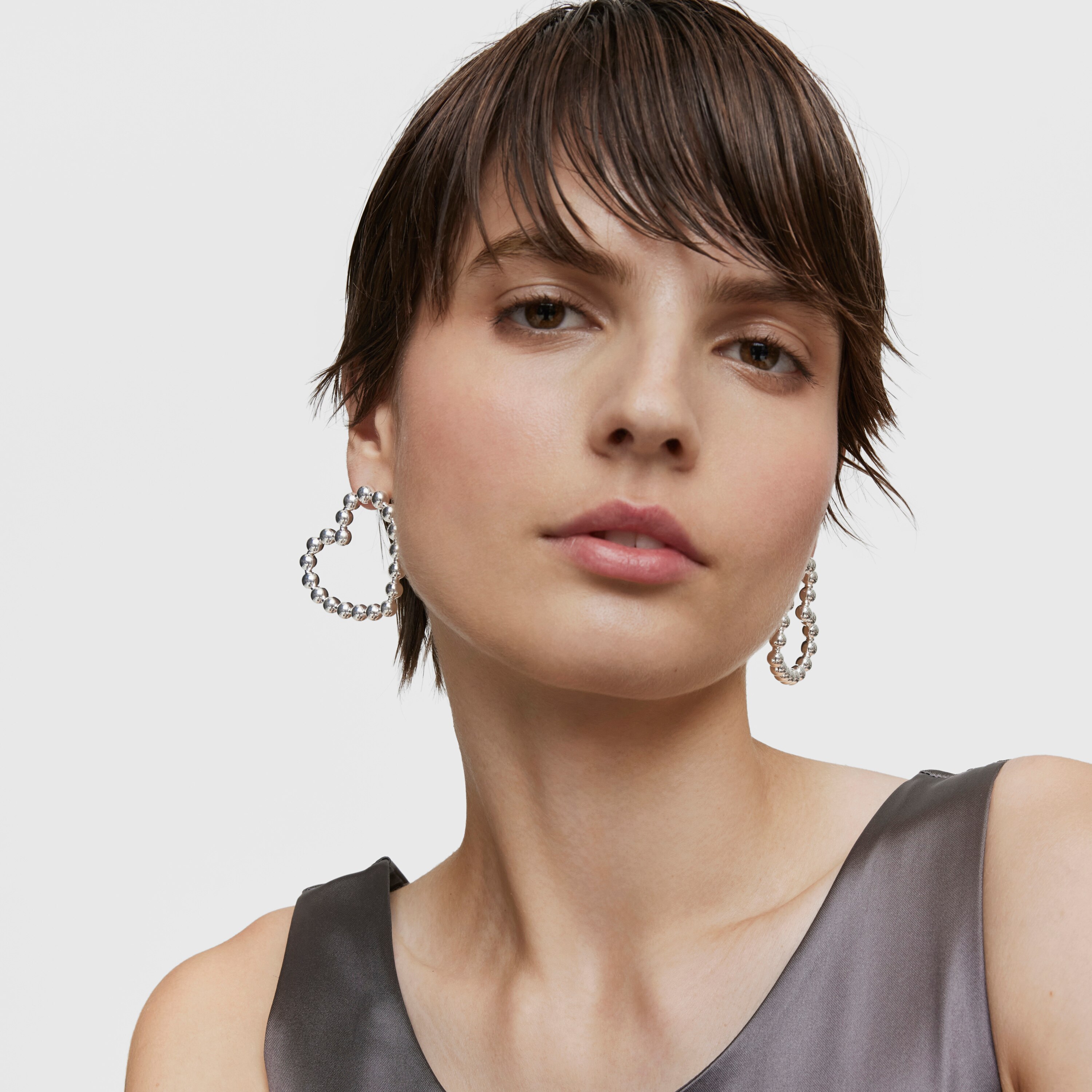 Short silver heart Earrings Sugar Party