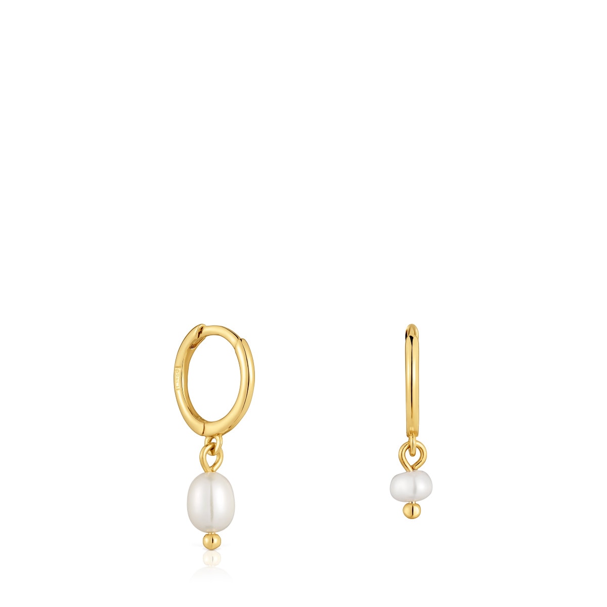 Pendientes aro cortos con baño de oro 18 kt sobre plata y perlas cultivadas Sugar Party