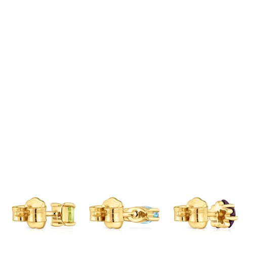 Pack of small Earrings with 18kt gold plating over silver and gemstones Sugar Party