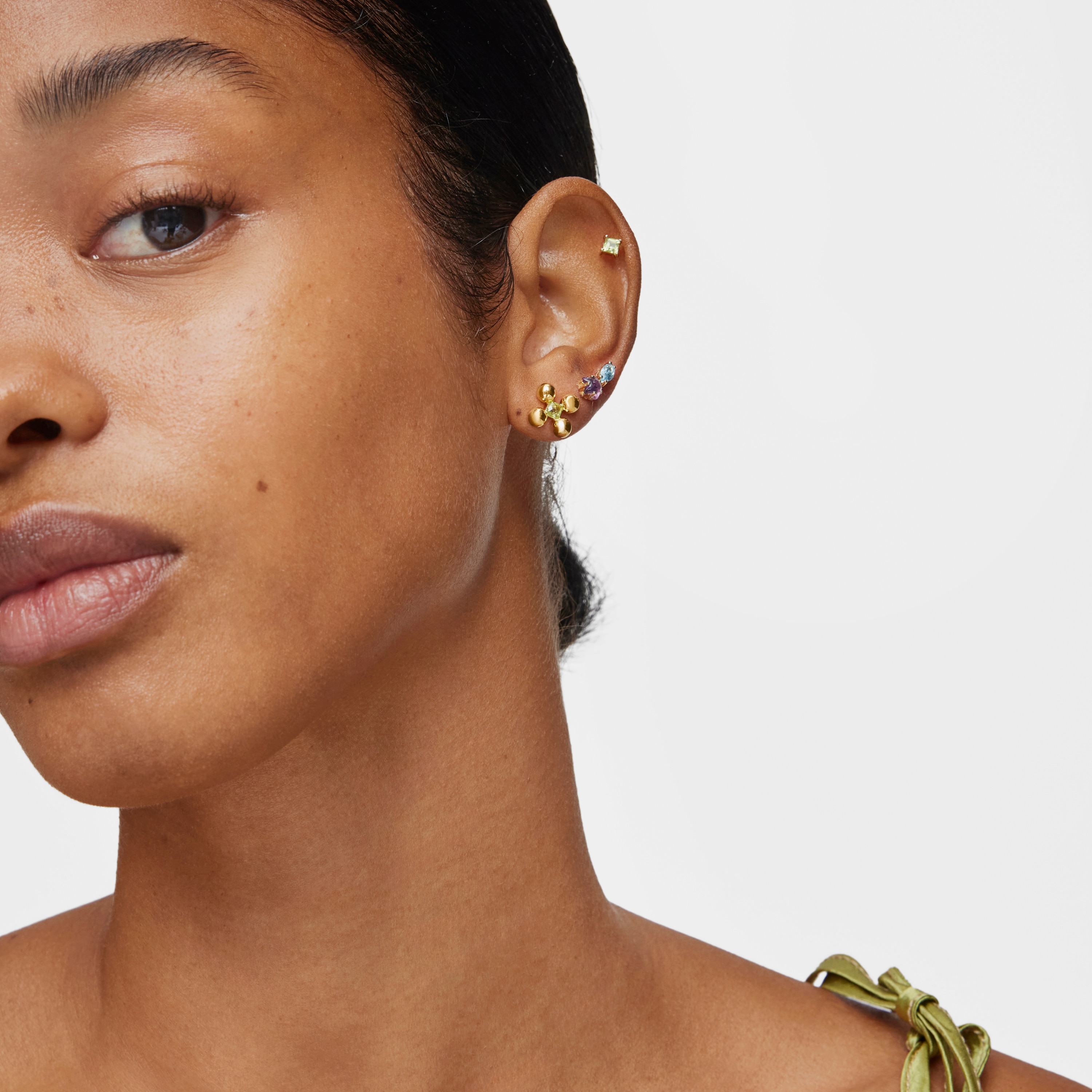 Pack of small Earrings with 18K gold vermeil and gemstones Sugar Party