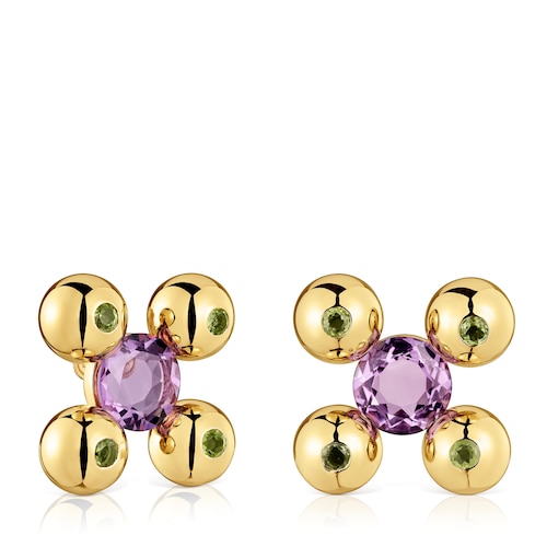 Κοντά σκουλαρίκια Sugar Party με επιχρύσωση 18 καρατίων πάνω σε ασήμι, αμέθυστο και περίδοτο