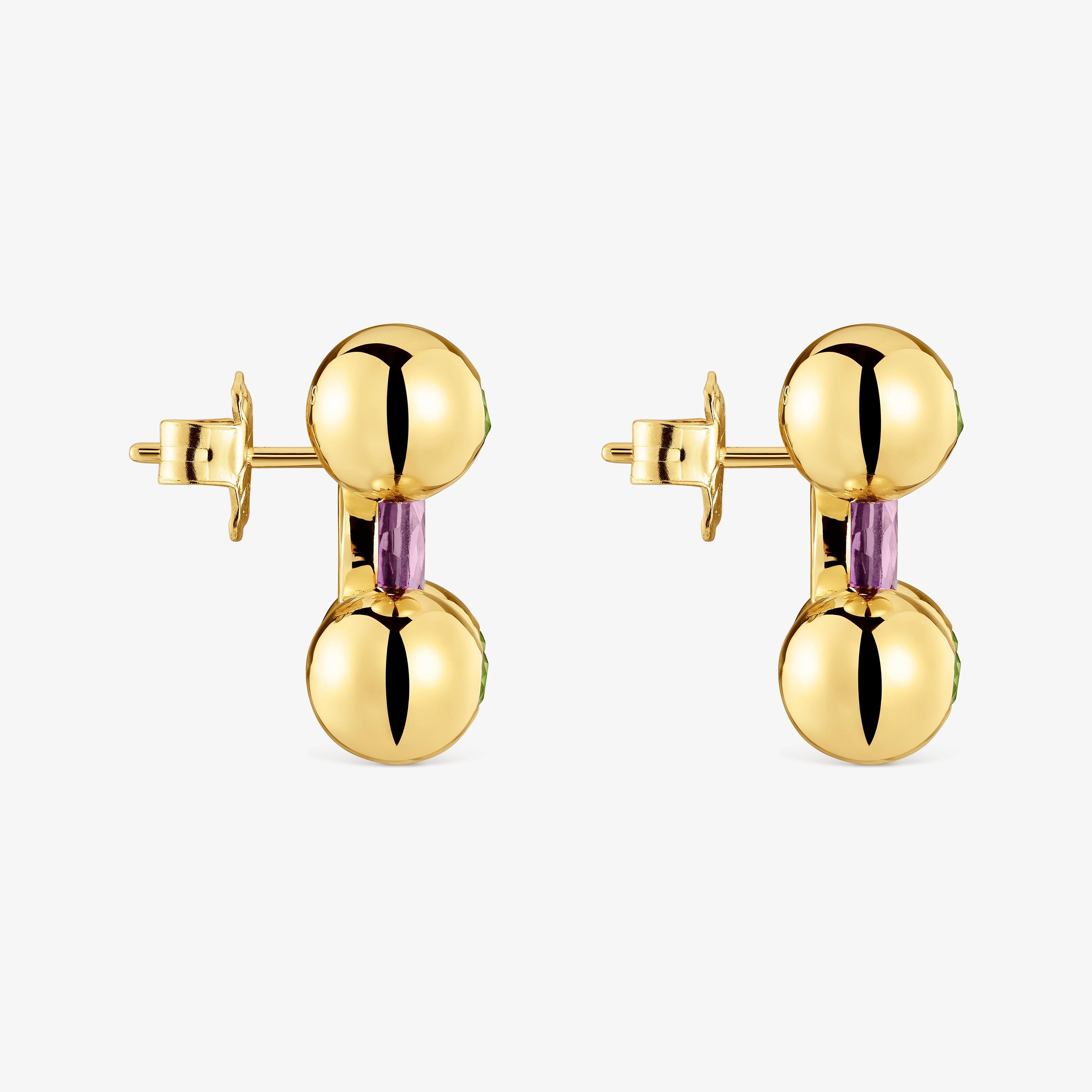 Short Earrings with 18K gold vermeil, amethyst and peridot Sugar Party