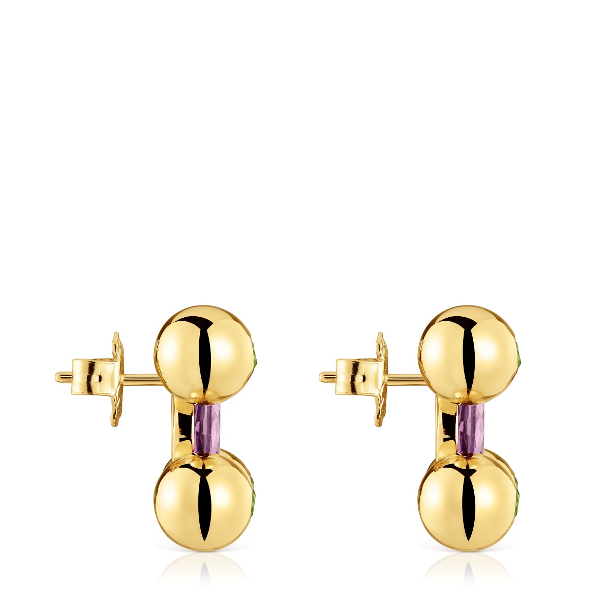 Pendientes cortos con baño de oro 18 kt sobre plata, amatista y peridoto Sugar Party