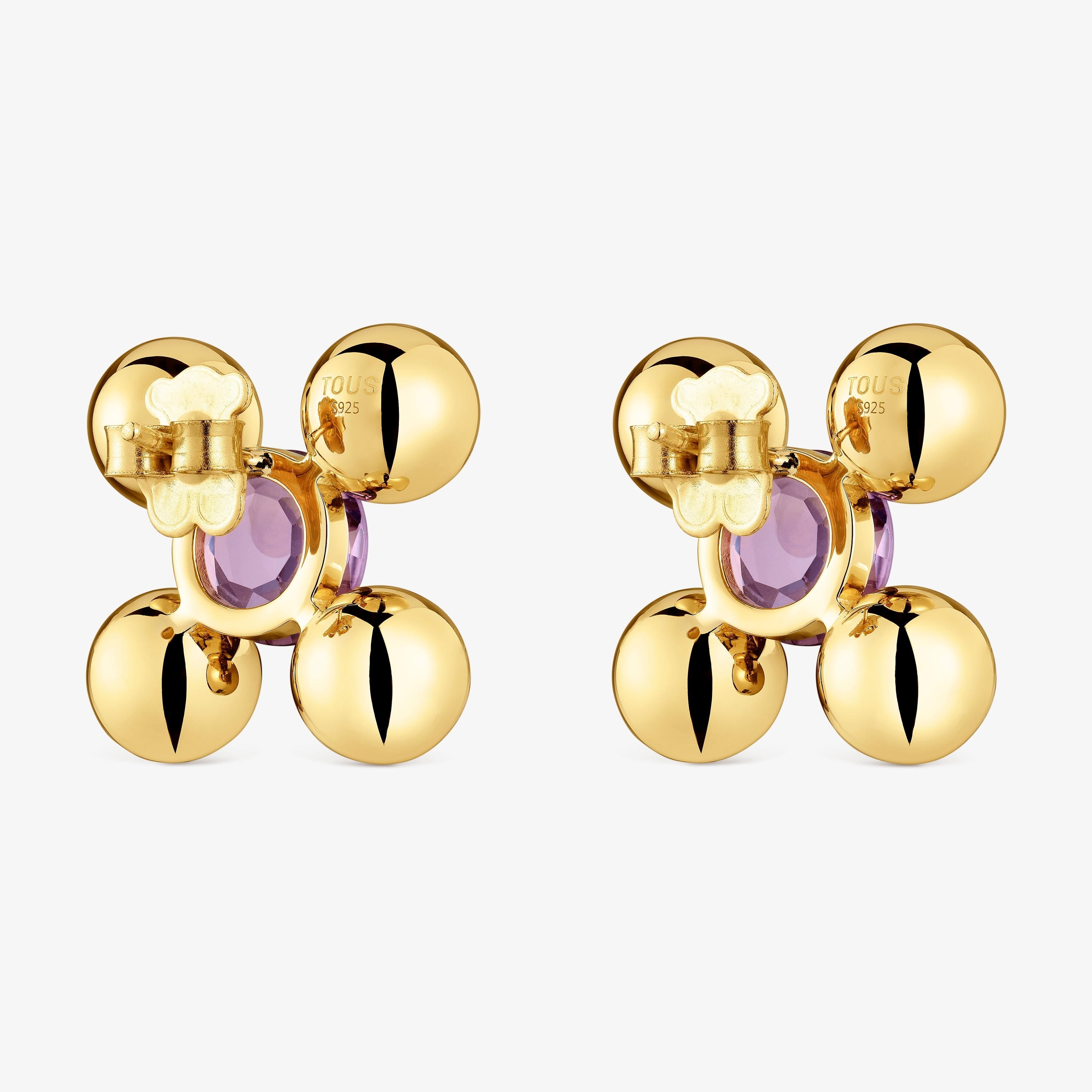 Short Earrings with 18K gold vermeil, amethyst and peridot Sugar Party