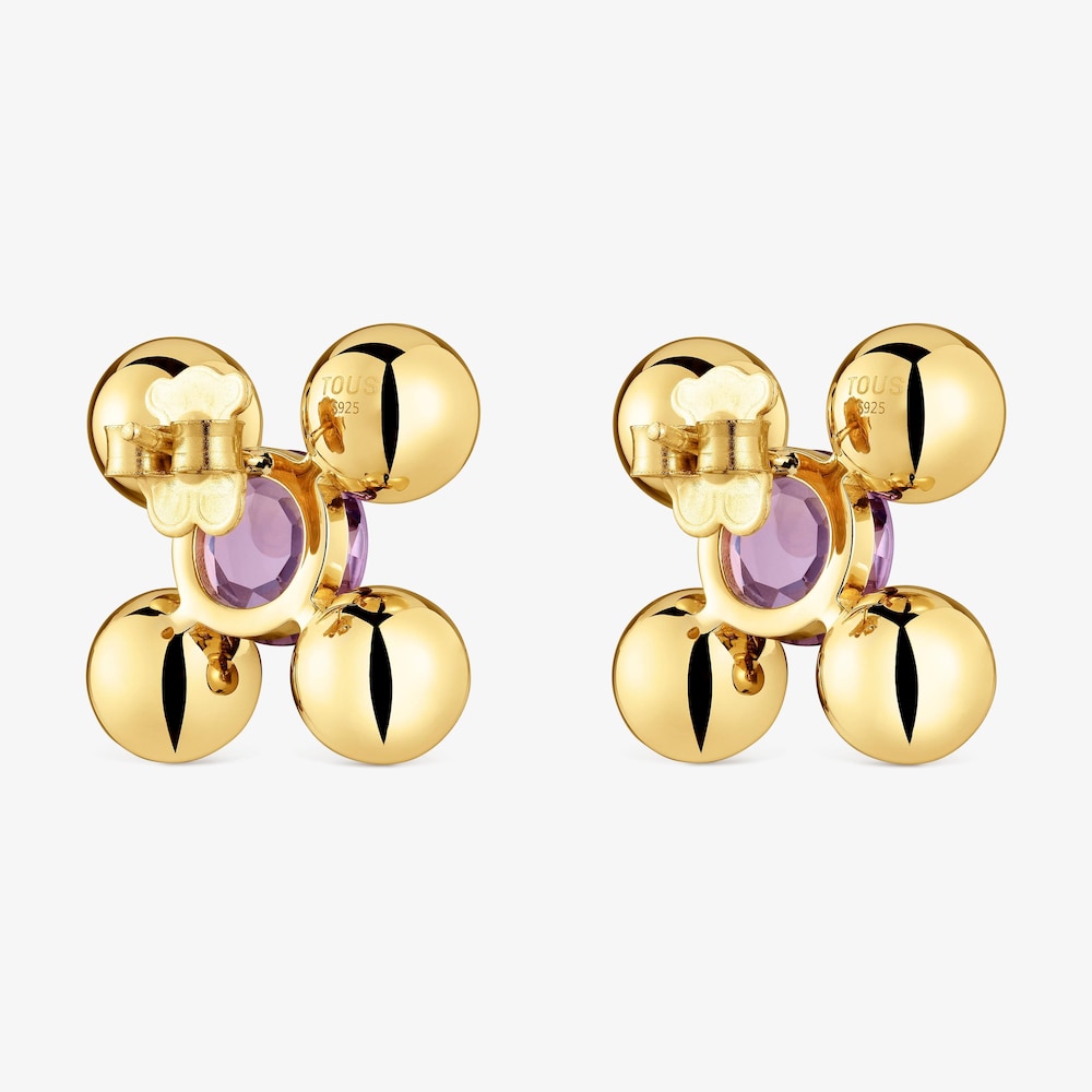 Pendientes cortos con ba&ntilde;o de oro 18 kt sobre plata, amatista y peridoto Sugar Party