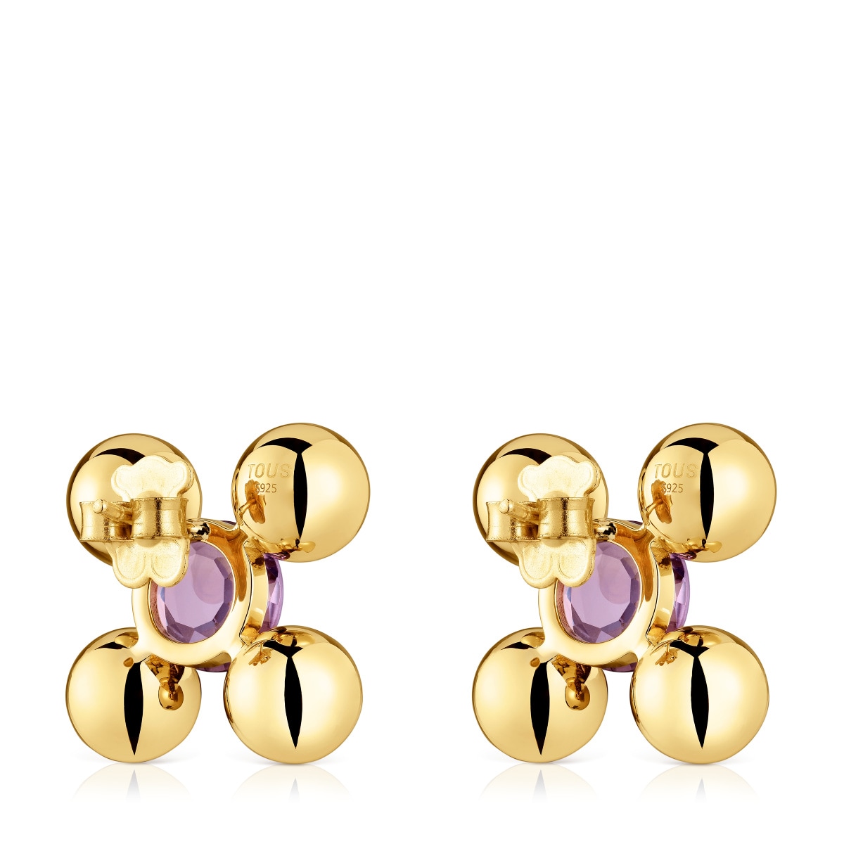Pendientes cortos con baño de oro 18 kt sobre plata, amatista y peridoto Sugar Party
